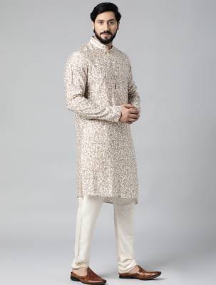 Cream block printed kurta set 5