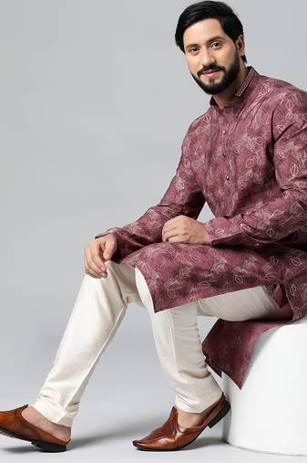Wine printed kurta set