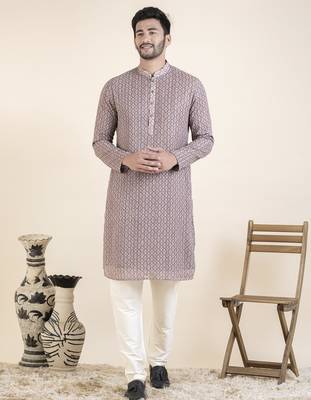 Grey rust printed kurta set 1