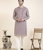 Grey rust printed kurta set