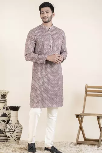 Grey rust printed kurta set