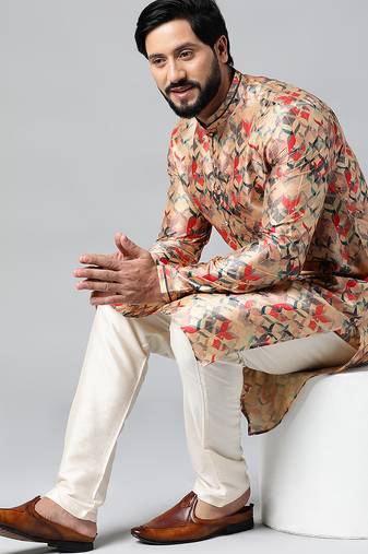 Peach printed kurta set