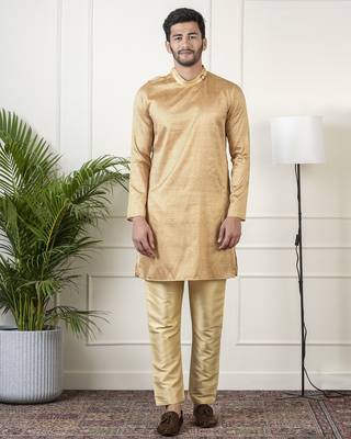 Gold harring bone print kurta set 1