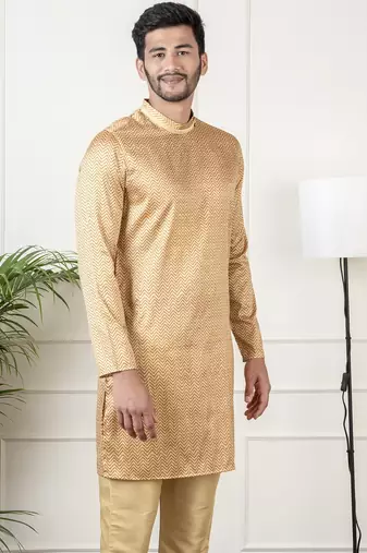 Gold harring bone print kurta set