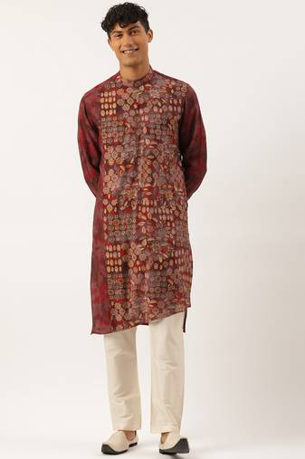 Maroon printed angrakha kurta set