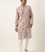 Peach cotton printed chikankari kurta set