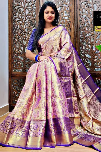 embroidered bollywood silk blend saree (purple)