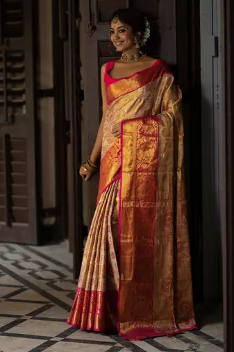 embellished banarasi silk blend saree (pink)