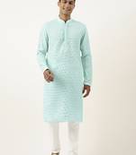 Aqua blue mirror embroidered gerogette kurta set