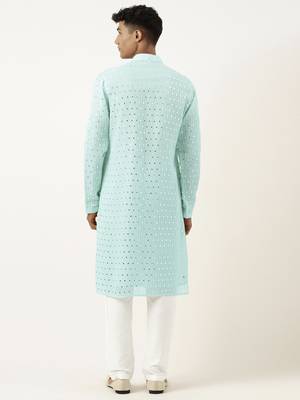 Aqua blue mirror embroidered gerogette kurta set 2