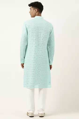Aqua blue mirror embroidered gerogette kurta set