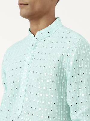 Aqua blue mirror embroidered gerogette kurta set 5