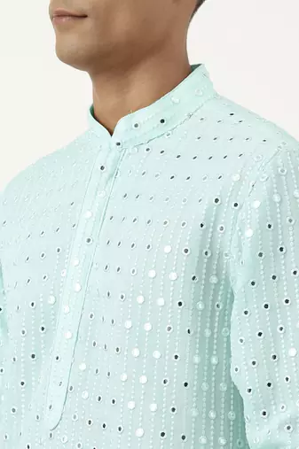 Aqua blue mirror embroidered gerogette kurta set