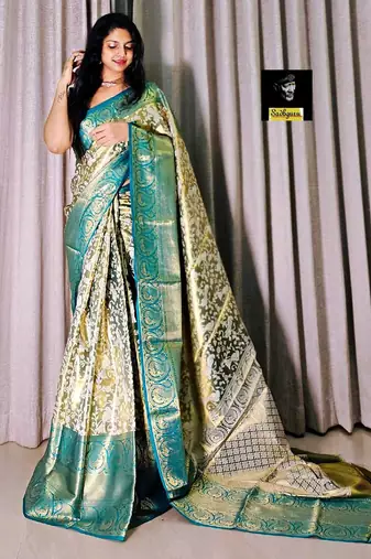 floral print banarasi silk blend saree (black)