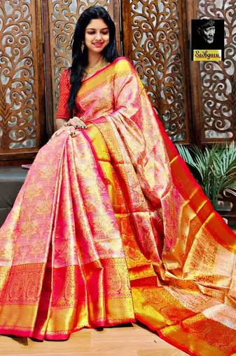 embroidered bollywood silk blend saree (pink)