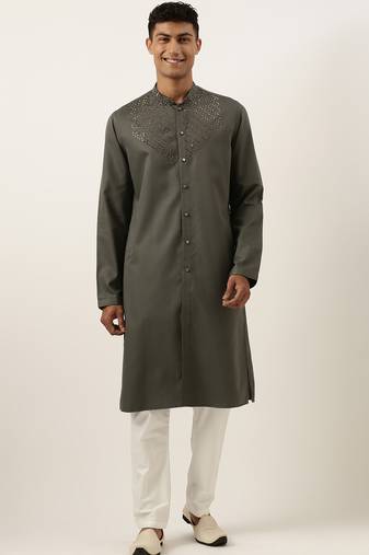 Grey swarovski open kurta set