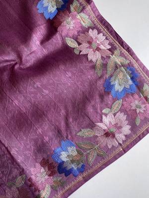 onion pink tussar saree with contrast embroidery 4