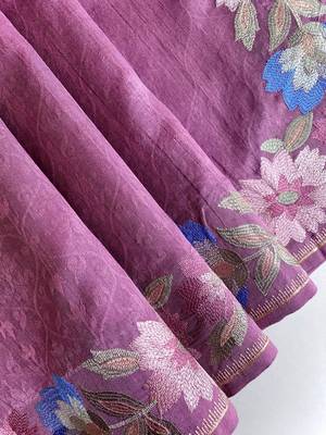 onion pink tussar saree with contrast embroidery 5