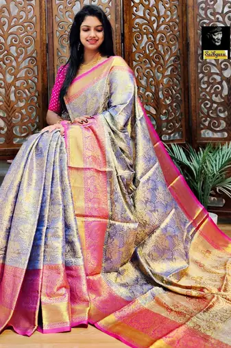 embroidered bollywood silk blend saree (purple)