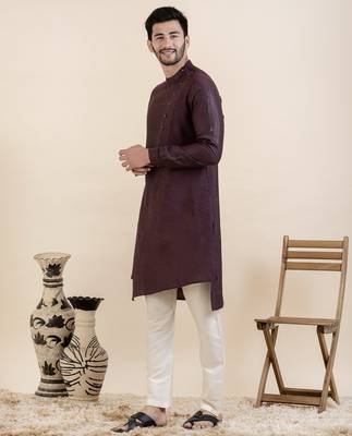 Wine asymetric kurta set 3