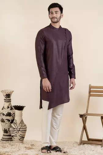 Wine asymetric kurta set