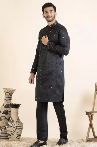 Black embroidered kurta set