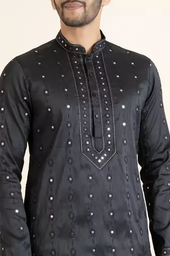 Black embroidered kurta set