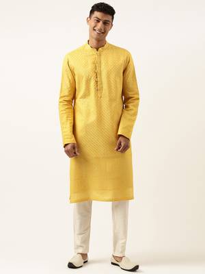 Yellow embroidered kurta set 1