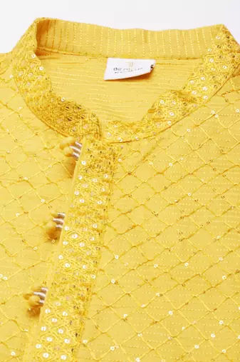Yellow embroidered kurta set