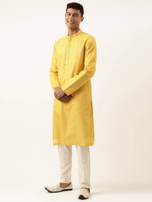 Yellow embroidered kurta set 3