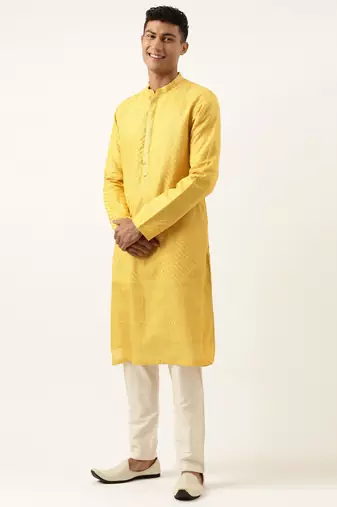 Yellow embroidered kurta set
