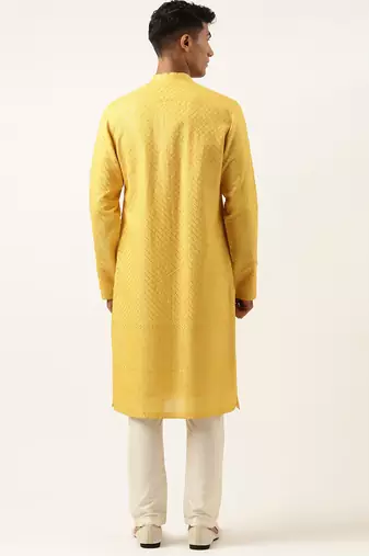 Yellow embroidered kurta set