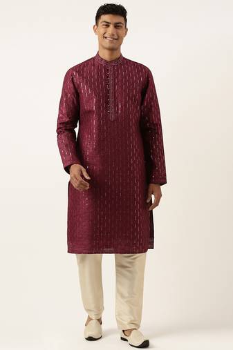 Wine embroidered kurta set