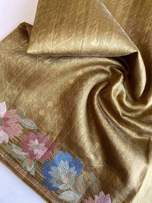 green tussar saree with contrast embroidery 6