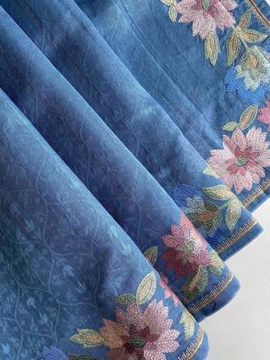 teal tussar saree with contrast embroidery 6