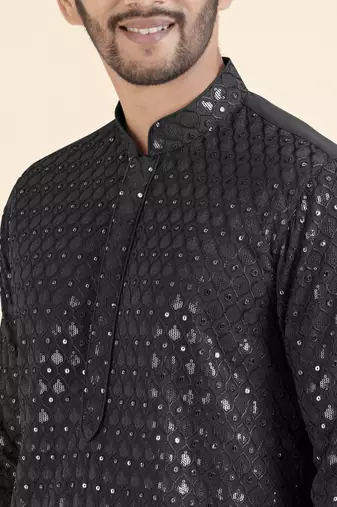 Black embroidered kurta set