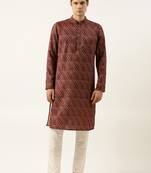 Maroon printed sequin embroidered kurta set