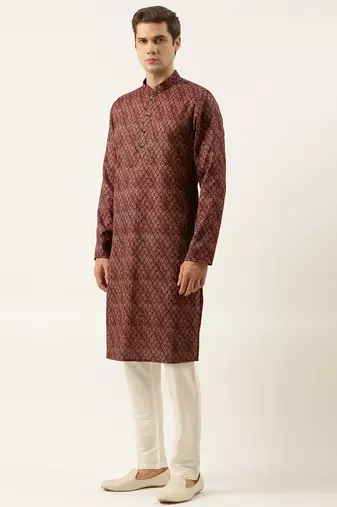 Maroon printed sequin embroidered kurta set