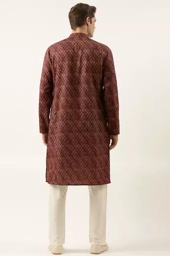 Maroon printed sequin embroidered kurta set
