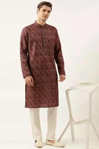 Maroon printed sequin embroidered kurta set