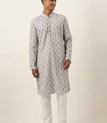 White chikankari printed kurta set