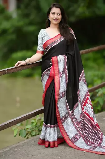 printed bollywood cotton blend saree (black)