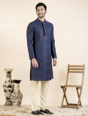 Navy zigzag embroidered kurta set 3
