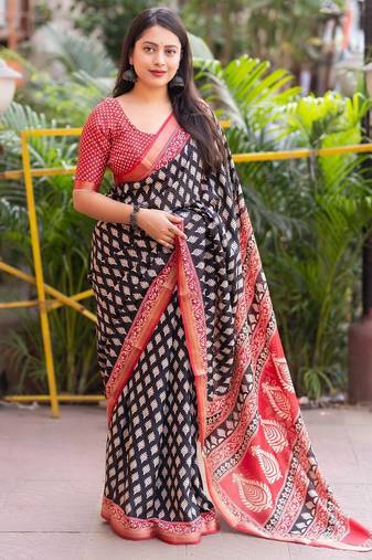 printed bollywood crepe saree (black)