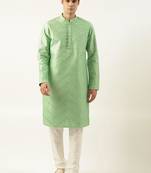 Light green silk mirror embroidered kurta set
