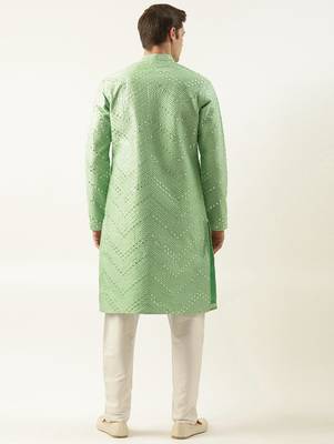 Light green silk mirror embroidered kurta set 5