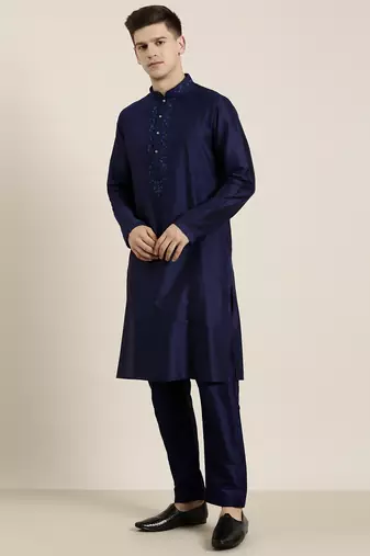 Navy dori embroidered kurta set