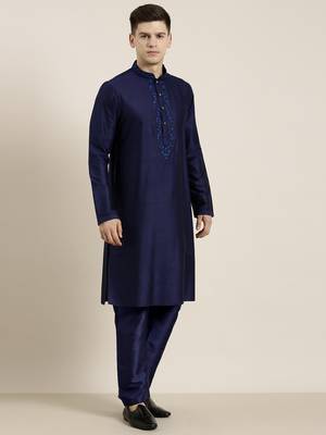 Navy dori embroidered kurta set 4
