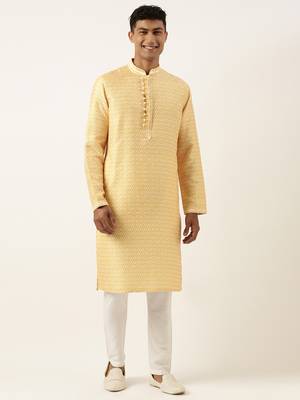 Yellow ikat printed kurta set 1