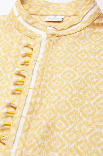 Yellow ikat printed kurta set
